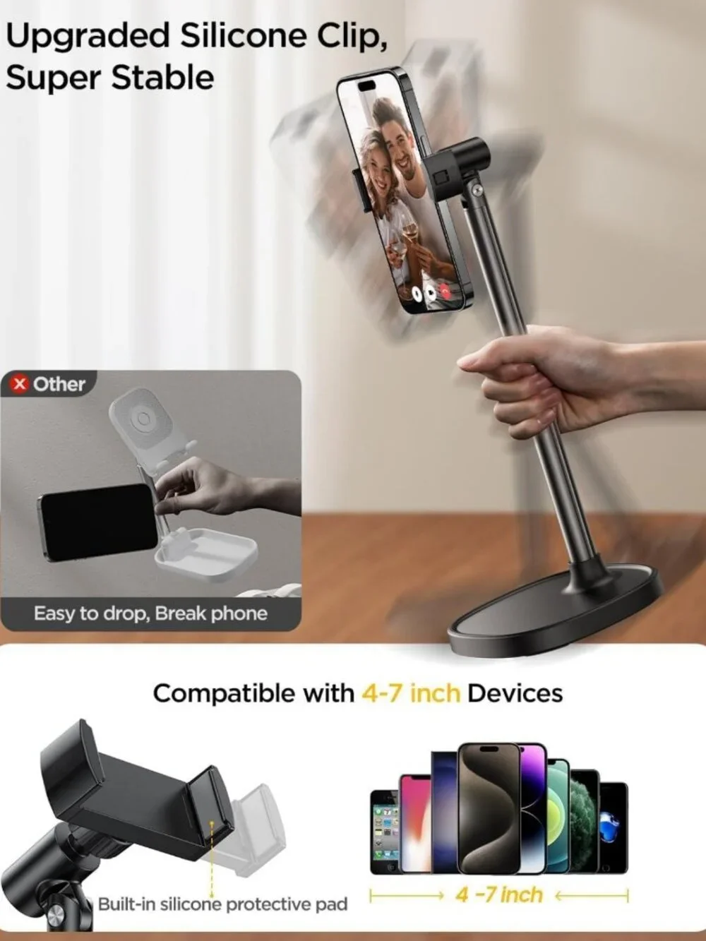 Adjustable Aluminum Phone Stand for Desk, Universal Holder for iPhone & Cell